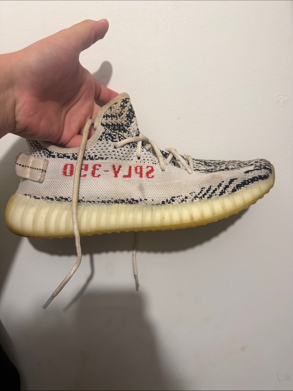Yeezy Zebra Knit Low-Top Sneaker in Cream, Black and Yellow Sole